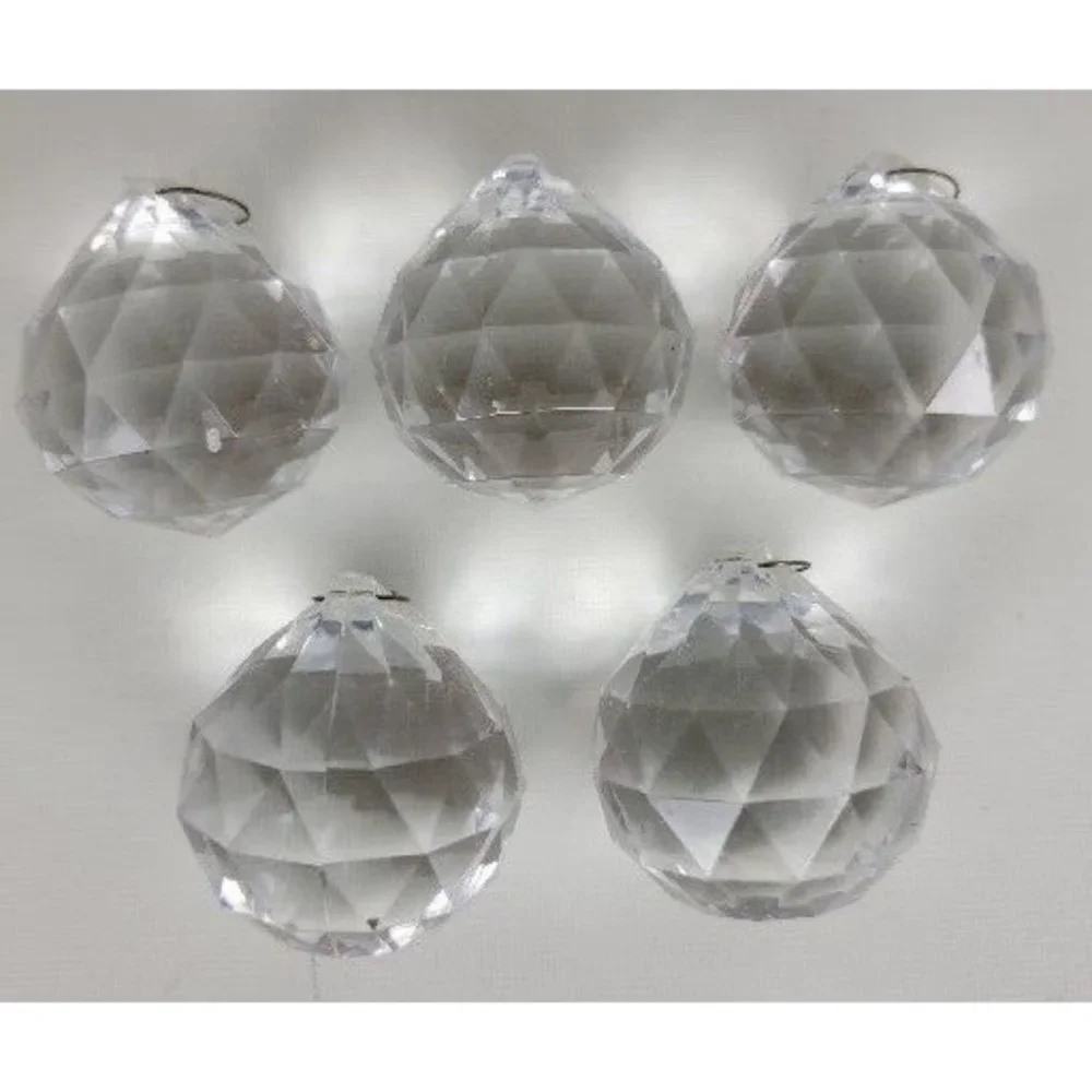 Lot of 5 Acrylic Lucite Faceted Round Prism‎ Balls  Chandelier Replacement 1.5